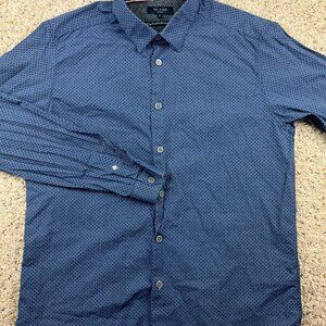 Ted Baker London Mens Long Sleeve Button Up Shirt Size 5 Blue Geometric Print